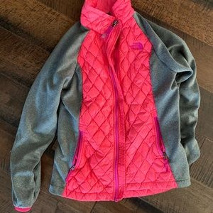 Girls Large 10/12 zip up North Face coral and gray jacket